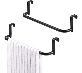 2 Pieces Metal Towel Bar Kitchen Cabinet Towel Rack Strong Steel Towel Bar Rack for Hanging on Inside or Outside of Doors Home Kitchen Bathroom Hand Towels Dish Towels and Tea Towels Black - BD8IV2TJF