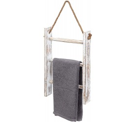 BlueGift 3-Tier Mini Whitewashed Wood Wall-Hanging Hand Towel Storage Ladder with Rope - BD4YZSMWB