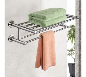 Goplus 24'' Towel Rack Stainless Steel Metal BathroomTowel Bar Wall-Mounted Towel Holder Organizer Towel Shelf with Double Storage Tier for Bathroom Kitchen - BSS8RERML