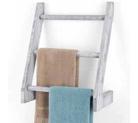 Hand Towel Holder Bathroom Towel Rack Wall Mounted Farmhouse Blanket Ladder for Bathroom Kitchen Home Decor Towel Storage Rustic White - BFYMHT01J