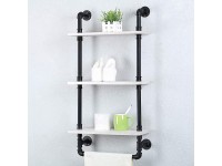 Industrial Bathroom Shelves Wall Mounted 3 Tiered,Rustic 19.68in Pipe Shelving Wood Shelf with Towel Bar,Farmhouse Towel Rack,Metal Floating Shelves Towel Holder,Iron Distressed Shelf Over Toilet - B2ZST81K9