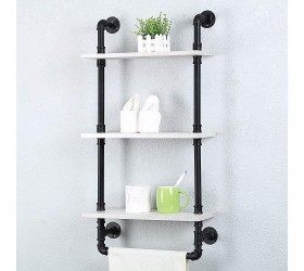 Industrial Bathroom Shelves Wall Mounted 3 Tiered,Rustic 19.68in Pipe Shelving Wood Shelf with Towel Bar,Farmhouse Towel Rack,Metal Floating Shelves Towel Holder,Iron Distressed Shelf Over Toilet - B2ZST81K9