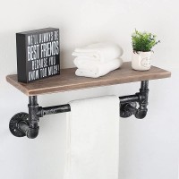Industrial Pipe Bathroom Shelves 1-Tier Wall Mounted,19.7 Rustic Wall Shelf with Bath Towel Bars,Farmhouse Towel Rack,Metal & Wooden Floating Shelves,Over The Toilet Storage Shelf - BNVS0P12Y