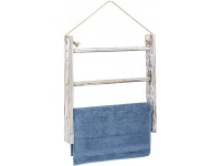 Jolitac Large Wall-Hanging Towel Ladder US Size Rustic Whitewashed Wood Countertop Ladder Farmhouse Decor Towels Rack with Adjustable Rope for Kitchen Bathroom White - B9A1TW632
