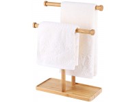 MaxGear Towel Rack Hand Towel Stand Double-T Hand Towel Holder Stand and Accessories Jewelry Stand Countertop Towel Holder for Bathroom Bamboo-1Pack - BKCAR5L9J