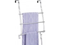 mDesign Adjustable Metal Over Door Towel Rack Holder for Shower and Bath 3 Tier Rod Hanger with 2 Hooks for Bathroom Hang Towel Blanket Washcloths Loofahs Sponges on Back of Door Chrome - BQYGKOX5A