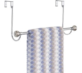 mDesign Metal Bathroom Over Shower Door Towel Rack Holder Storage Organizer Bar for Hanging Washcloths Bath Hand Face & Fingertip Towels Brushed with Chrome Finials - BZ181T3IV