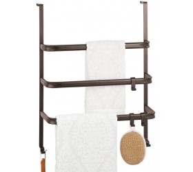 mDesign Metal Over Shower Door Towel Rack for Bathroom Back of Door Organizer with 3 Adjustable Storage Hooks Holder for Towels Washcloths Hand Towels Loofahs and Sponges Bronze - B6GZCCW8Z