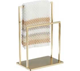 mDesign Modern Decorative Metal Fingertip Towel Holder Stand for Bathroom Vanity Countertops to Display and Store Small Guest Towels or Washcloths 2-Sided Soft Brass - BTO5HG4XU