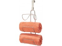 mDesign Modern Decorative Metal Wire Over Shower Door Towel Rack Holder Organizer for Storage of Bathroom Towels Washcloths Hand Towels 3 Tiers Satin - BH7B3QC7P