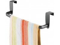 mDesign Modern Kitchen Over Cabinet Strong Steel Towel Bar Rack Hang on Inside or Outside of Doors Storage and Organization for Hand Dish Tea Towels 9.2" Wide Graphite Gray - BQQPC1DU3