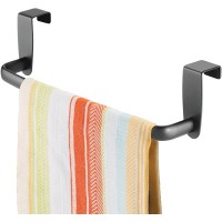 mDesign Modern Kitchen Over Cabinet Strong Steel Towel Bar Rack Hang on Inside or Outside of Doors Storage and Organization for Hand Dish Tea Towels 9.2 Wide Graphite Gray - BQQPC1DU3