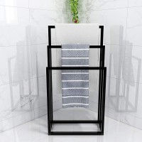 Metal Towel Bathroom Rack 3 Bars Freestanding Drying Shelf 3 Tier Storage Organizer Washcloths Holder Black - BEHCIZ7MK