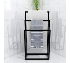 Metal Towel Bathroom Rack 3 Bars Freestanding Drying Shelf 3 Tier Storage Organizer Washcloths Holder Black - BEHCIZ7MK