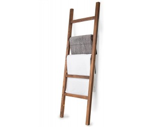 MyGift 4-Foot Brown Solid Wood Wall Leaning Quilt and Throw Blanket Ladder Bathroom Storage Hanging Towel Rack Holder with 5 Rung - BFDHBQ6UM