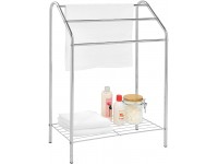MyGift Freestanding Silver Chrome Metal 3 Tier Bathroom Towel Bar Rack Laundry Room Clothes Drying Rack with Storage Shelf - BHJFKL26J