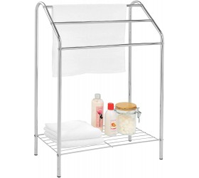 MyGift Freestanding Silver Chrome Metal 3 Tier Bathroom Towel Bar Rack Laundry Room Clothes Drying Rack with Storage Shelf - BHJFKL26J