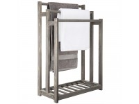 MyGift Freestanding Towel Rack for Bathroom Vintage Gray Wood 3 Tier Towel Bar Stand with Bottom Shelf - BE361G0OD
