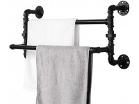 MyGift Industrial Metal Pipe Towel Rack Wall Mounted Bathroom 2 Tier Towel Bars Closet Garment Hanging Rod - B86TEEAQD