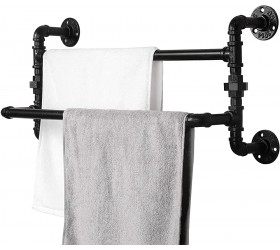 MyGift Industrial Metal Pipe Towel Rack Wall Mounted Bathroom 2 Tier Towel Bars Closet Garment Hanging Rod - B86TEEAQD