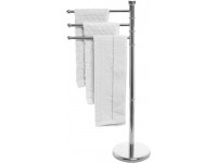 MyGift Modern Floor Towel Rack Silver Metal 3 Swivel Arm Towel Holder Rack Freestanding Hand Towel Bar Stand - B2GS9HI33