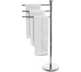 MyGift Modern Floor Towel Rack Silver Metal 3 Swivel Arm Towel Holder Rack Freestanding Hand Towel Bar Stand - B2GS9HI33