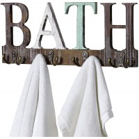 MyGift Wall Mounted Towel Hooks for Bathrooms Rustic Torched Wood Hanging Towel Rack with 4 Dual Hooks and Bath Cutout Design - BR5ERB1YO