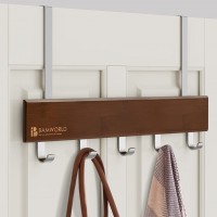 Over Door Towel Rack for Bathroom 5 Towel Holder Hooks Brown Bamboo Door Hanger to Hanging Towels,Robes,Clothing1 Pack Brown - BHDDMA1ZC