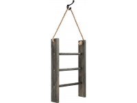 Patelai 3-Tier Mini Wall-Hanging Hand Towel Ladder with Rope Decorative Wooden Bathroom Towel Rack Ladder and Hook for Farmhouse Room Decor Gray - B6WV00TSC