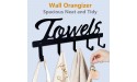 Towel Rack 5 Hooks Organizer Hanger Wall Mount Holder Black Metal Rustproof and Waterproof for Bathroom Storage Rack to Hang Your Towels Robes Clothing Black Space Saving - B9N4NJJ2S