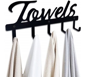 Towel Rack 5 Hooks Organizer Hanger Wall Mount Holder Black Metal Rustproof and Waterproof for Bathroom Storage Rack to Hang Your Towels Robes Clothing Black Space Saving - B9N4NJJ2S