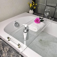 31" Clear Bathtub Caddy Tray for Luxury Bathroom Bath tub Table Caddy Tray Shelf for Shower with Gold Handles Accessories for Bath tub Table Caddy Tray - B4FRMEJMG