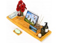 Bamboo Bathtub Caddy Expandable Tub Tray Bath Table Organizer with Book Stand Tablet Holder Wine Glass Slot and Soap Holder for Luxury Spa Bathroom Adjustable Bath Tray by Pipishell - BR2KMBNX2
