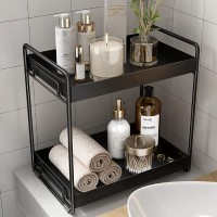 Bathroom Countertop Organizer Voldra 2 Tier Durable Metal Counter Shelf Storage Vanity Sink Organizer for Bathroom Black - B0306WYID