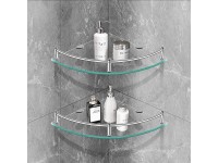 Bathroom Shelf  Glass Corner Shelf Floating glass shower shelf Shampoo shower Holder with Rail Wall Mounted Shower Storage 2 Pack - B0T6MMXDB