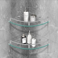 Bathroom Shelf Glass Corner Shelf Floating glass shower shelf Shampoo shower Holder with Rail Wall Mounted Shower Storage 2 Pack - B0T6MMXDB