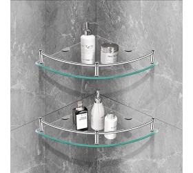 Bathroom Shelf Glass Corner Shelf Floating glass shower shelf Shampoo shower Holder with Rail Wall Mounted Shower Storage 2 Pack - B0T6MMXDB