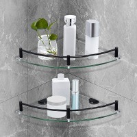 Bathroom Shelf Glass Shelf Shower Organizer Corner Floating Shampoo Holder Shower Shelf with Rail 2 Pack - BFIB57Y9F