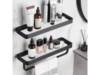 Bathroom Wall Shelf Black 15.7 in Glass Shelf for Bathroom Floating Shelf with Towel Holder Glass Shower Shelf 2 Tier - BI7HIOPDM