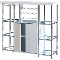 Coaster Home Furnishings 2-Door Glass Shelf White High Gloss and Chrome Bar Cabinet - BZETSGY3Q