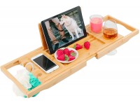 Diosbles Bathtub Caddy Tray Expandable Bamboo Bath Tub Tray Caddy Extendable Bathtub Holders Organizers with Book Ipad Holder and Phone Candle Wineglass Slots - B8JD3EDKO
