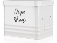 Farmhouse Metal Dryer Sheet Holder For Laundry Room Décor With Lid-Metal Dryer Sheet Dispenser for Decorations and Organization |Large Metal Laundry Fabric Softener Dispenser| Metal Dryer Sheet Container with tray. Glossy White - BRRR8QB01
