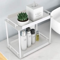 FLE Bathroom Organizer Countertop,2 Tier Bathroom Counter Organizer Kitchen Spice Rack Cosmetic Organizer,Countertop Storage Shelf for Bathroom Kitchen Living Room Bedroom Dressing Table,White - BCL1907MR