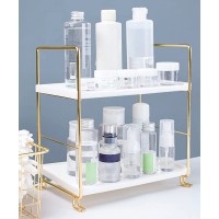 FSyueyun 2-Tier Makeup Shelf Organizer Kitchen Spice Rack or Bathroom Countertop Organizer Vanity Bedroom Storage Tray Gold - BSMPWGX3E