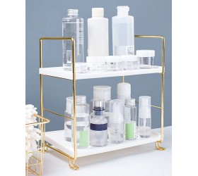 FSyueyun 2-Tier Makeup Shelf Organizer Kitchen Spice Rack or Bathroom Countertop Organizer Vanity Bedroom Storage Tray Gold - BSMPWGX3E