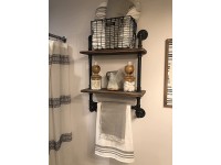 GGO Industrial Pipe Shelf,Rustic Wall Shelf with Towel Bar,24 inches Towel Racks for Bathroom,Pipe Shelves Wood Shelf Shelving 2-Tier - BJRHNATA0