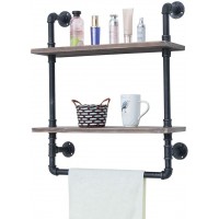 Industrial Bathroom Shelves Wall Mounted 2 Tiered,Rustic 24in Pipe Shelving Wood Shelf with Towel Bar,Farmhouse Towel Rack,Metal Floating Shelves Towel Holder,Iron Distressed Shelf Over Toilet - B1JP1NEX0