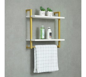 Industrial Pipe Shelf,Rustic Wall Shelf with Towel Bar,20 Towel Racks for Bathroom,2 Tiered Pipe Shelves Wood Shelf Shelving Glod - BQ4I587OF