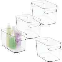 mDesign Deep Plastic Bathroom Vanity Storage Bin with Handles Organizer for Hand Soap Body Wash Shampoo Lotion Conditioner Hand Towel Hair Brush Mouthwash 10 Long 4 Pack Clear - BL0IIQNV4