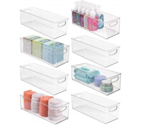 mDesign Plastic Bathroom Organizer Storage Holder Bin with Handles for Vanity Cupboard Cabinet Shelf Linen or Hallway Closets Holds Styling Tools Beauty Products or Toiletries 8 Pack Clear - BEDPFFHYG